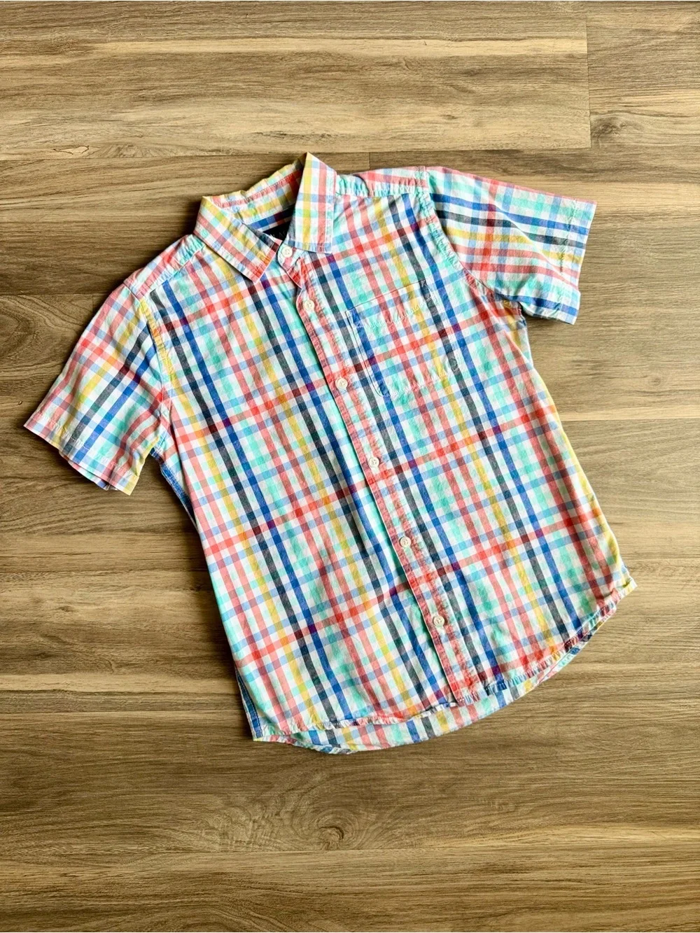 Preppy Boys Multicolor Plaid Cotton Poplin Button Down Shirt 10/12